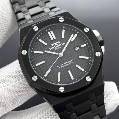 Reloj de cuarzo para hombre Technos Solar raro "esfera tapicería" forma roble TT9B64 Foto 1 de 4