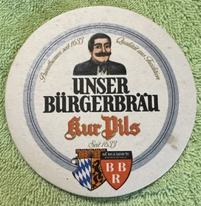 UNSER BURGERBRAU Bürgerbräu KUR PILS 3,5 ZOLL RUNDER BIERDECKEL VINTAGE - Bild 1 von 3