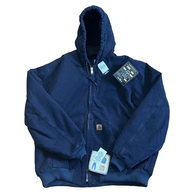 VTG Carhartt J130 MDT Hooded Canvas Active Jacket 2XL Tall Blue Made in Mexico - Image 1 of 4