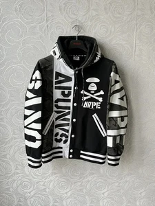 Aape by A Bathing Ape Split Camo Black Varsity Hoodie Jacket Men's Size Large - Picture 1 of 18