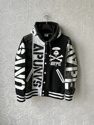 Aape by A Bathing Ape Split Camo Black Varsity Hoodie Jacket Men's Size Large - Image 1 of 4