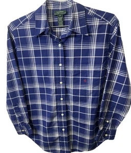 Blusa Ralph Lauren con botones para mujer talla 10 azul y blanca Preppy elegante - Imagen 1 de 10