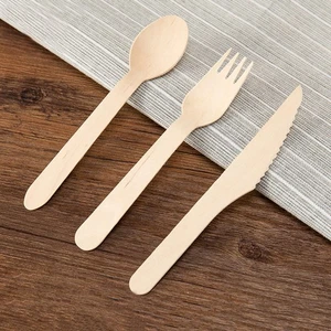 12 Set Disposable Utensils Heavy Duty Eating Sets Wooden Tableware Fork - Picture 1 of 11