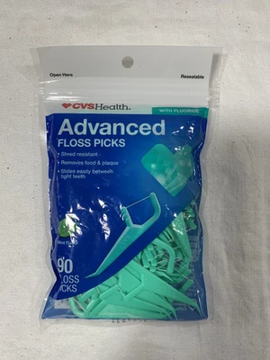 Pacote lacrado CVS Health Advanced Floss Picks 90 unidades - Imagem 1 de 2
