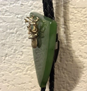10k Gold And Jade Bolo Necklace With Caribou Head Approximately 5 Grams - Picture 1 of 6