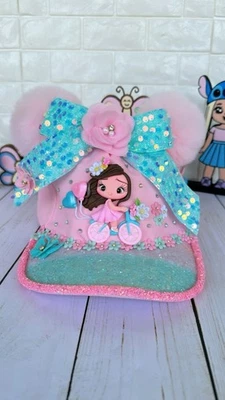 hat for girls, pink bicycle clay doll, kids accessories handmade - Image 1 of 3