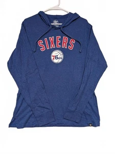 Philadelphia 76ers Sixers Lightweight Hoodie by 47 Brand Blue Logo Mens Medium - Picture 1 of 8