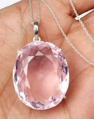 AAA+ Large Pink Topaz 95.70 CT Oval Cut 925 Sterling Silver Pendant Gift 4 Women - Image 1 of 4