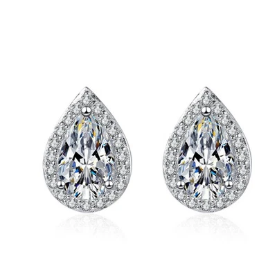 1/2CTW D Color Pear Cut Moissanite Stud Earrings 925 Sterling Silver Pass Tester - Image 1 of 4