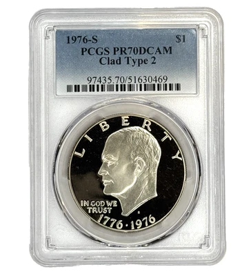 1976-S CLAD Tipo 2 Eisenhower $1 PCGS POP ONLY 137 na PR70 DCAM - Imagem 1 de 2