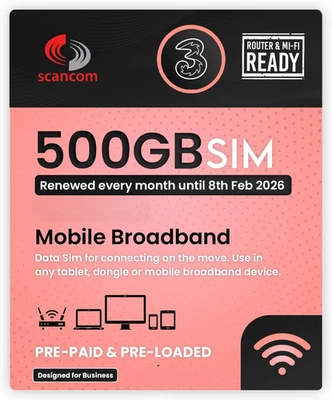 500GB Data SIM - Uncapped 5G - Preloaded MONTHLY until February 2026 - Plug & Pl - Image 1 of 4