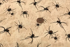 Black Spider*White Webs* on Tan* Andover Fabrics * 100% Cotton Remnant *8" x 21" - Picture 1 of 4