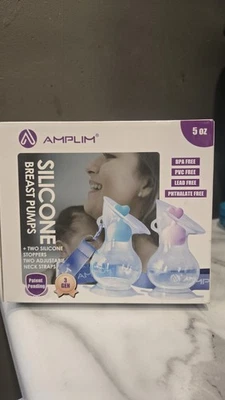 Extractor de leche manual Amplim, Gen 3 grado alimenticio silicona colector de leche azul y púrpura Foto 1 de 4