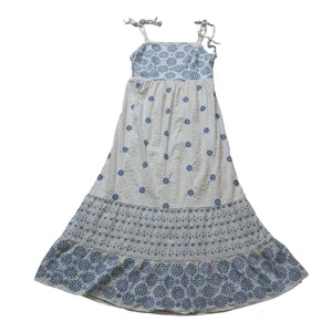 American Eagle Dress Womens Large Midi Cream Blue Embroidered Floral Cottagecore - Picture 1 of 12