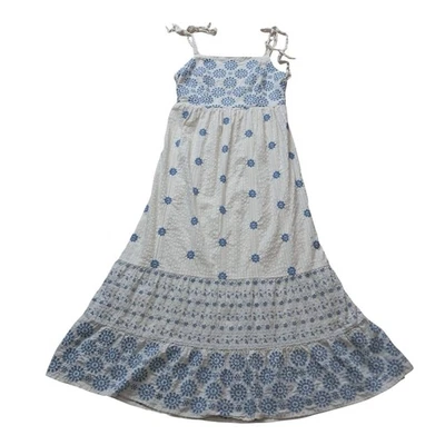 Vestido American Eagle Para Mujer Grande Midi Azul Crema Bordado Floral Cottagecore Foto 1 de 4