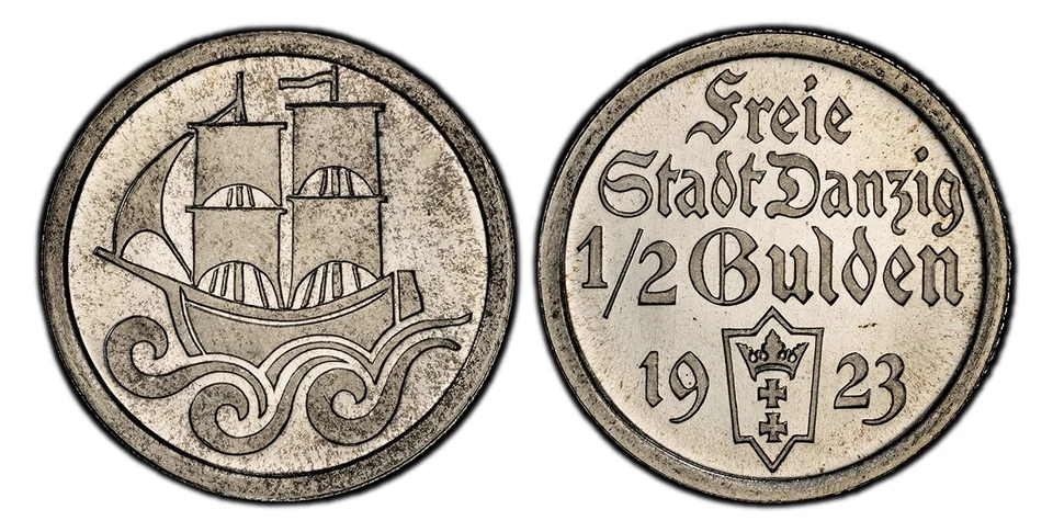 DANZIG. 1923 AR 1/2 Gulden. PCGS PR67 KM 144; J-(Danzig) 6 - Image 1 of 1