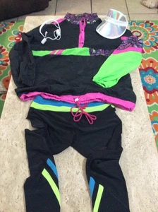 Damen Gr. L/XL Halloween Cosplay Kostüm "80er Boogie Skater" Neon Rollerblade - Bild 1 von 11