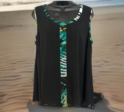 Valerie Stevens Misses L Tunic Black Sheer/Lined  w/Green Black White Accents  - Image 1 of 4