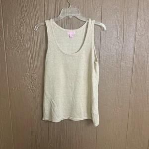 Lilly Pulitzer Elizabella Camel Heathered Metallic Knit Tank Women's M Linen - Picture 1 of 6