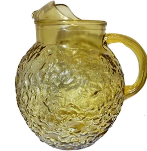 Vintage Anchor Hocking Honey Gold Soreno Textured Glass Ball Pitcher 1960s MCM  - Picture 1 of 12