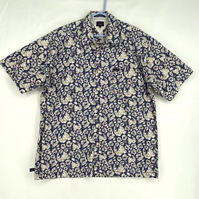 Camisa Tommy Jeans Para Hombre XL Vintage Botón Frontal Beige Azul Estampado Floral Algodón Foto 1 de 4