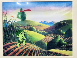 Arte publicitario de animación original Jolly Green Giant Little Buddy Sprout década de 1980 - Imagen 1 de 2