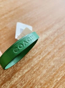NEW Coach Camden Green Leather Bracelet Silver Double Wrap Embossed Authentic - Picture 1 of 4