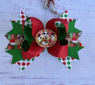 "Moño de pelo navideño de 5"" Minnie y Mickey Mouse, moño de pelo navideño" Foto 1 de 2