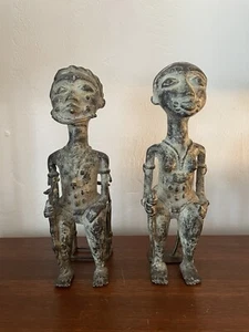 African Bronze Benin Baule Seated King & Queen Statues Figures Ivory Coast - Picture 1 of 17