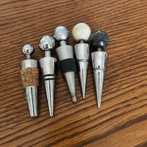 Set Of 5 Wine Stoppers, Bottle Cork - Cone, Flat, Sphere metal decorative - Picture 1 of 5