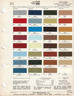 1974 FORD MUSTANG MAVERICK TORINO PINTO RANCHERO СКОЛЫ КРАСКИ (PPG И R-M) - Изображение 1 из 4