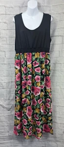 Allegra K Midi Almost Maxi Dress Size XL Black Pink Floral Stretch Top & Chiffon - Picture 1 of 8