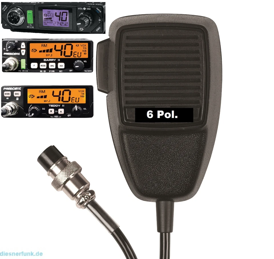 CB FUNK Ersatz Mikrofon für President Barry Harry Bill 6pol ohne UP/DOWN Mod+ - Bild 1 von 1