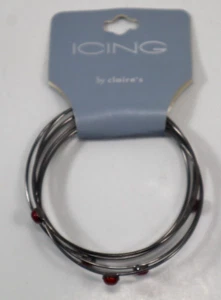 FTOP set of 5 jet metal with red accent bangle bracelet Icing Claire's jewelry - Picture 1 of 6