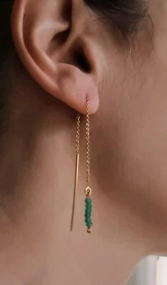 Natürliche grüne Onyx facettierte runde Edelstein Perlen Handarbeit Gold Einf... - Bild 1 von 4