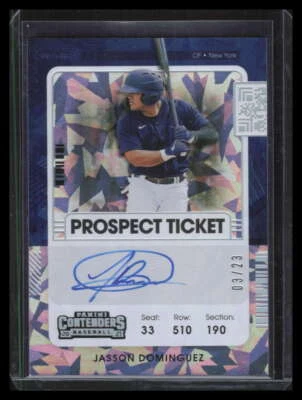 2021 Panini Contenders Autographs Cracked Ice Jasson Dominguez Rookie Auto 3/23 - Image 1 of 2