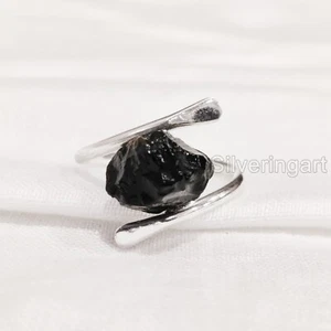 NATURAL BLACK TOURMALINE BIRTHSTONE 925 STERLING SILVER CROSS BAND WOMENS RING - Picture 1 of 5