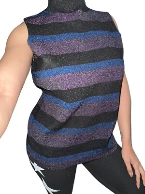 NUEVO Pullover Nine West para Mujer Talla L Rayas Metálicas Simulado Brillante Sin Mangas Top Foto 1 de 4