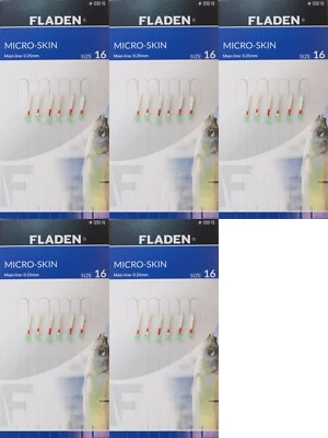 5 Fladen Micro Rig FishSkin 6 hook size 16 fishing feather lure Sandeel Baitfish - Image 1 of 4