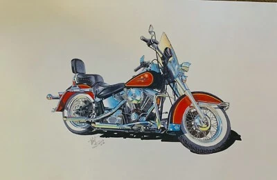 Red Heritage Harley Davidson Quality Art Print Signed By Wirt Silvis 1996 - Image 1 of 4