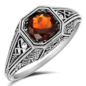 1CT Natural Fire Garnet 925 Sterling Silver Vintage Art Ring Jewelry Sz 6 XB3 - Picture 1 of 4