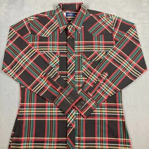 Wrangler Shirt Mens M Pearl Snap Long Sleeve Button Shirt Plaid Cotton Blend - Picture 1 of 9