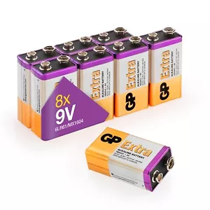 9V Batteries Alkaline 8 Pack - 10 Times longer lasting (MN1604 PP3 6F22 6LR61 - Picture 1 of 5