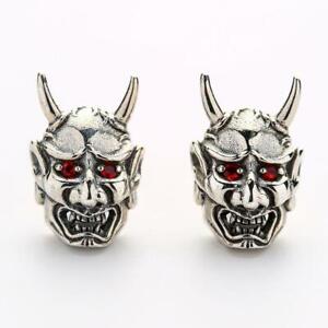 Red Eyes Japanese Oni Mask Skull Men's Stud Earrings New Goth Gothic Demon Mask