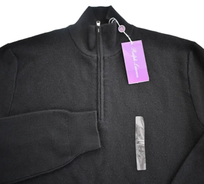 🆕️RALPH LAUREN 紫色标签黑色羊毛现金 MOCKNECK 套衫毛衣 S — 第 1/4 张图片