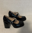 Steve Madden Oaklee Mary Jane Black Patent Leather Block Heel Pump Women Size 8