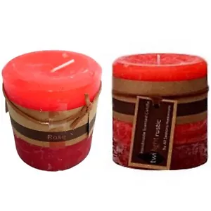 2 X Rose Red Scented Pillar Candle Candles Rustic Home Decor 7x7cm Fragrance - Bild 1 von 1