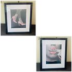 2 Wall Art Fashion Decor Glam Glitter Pink & Black Photos in Black Frame 18x22”