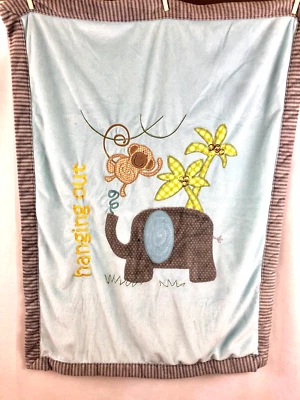 Детское одеяло Babies R Us висячий слон обезьяна синий серый коричневый шерпа - Изображение 1 из 4