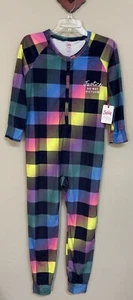 Justice Girls Sz 10 Plaid Colorful One-Piece Half-Button Sleep Romper NWT! A1194 - Picture 1 of 9